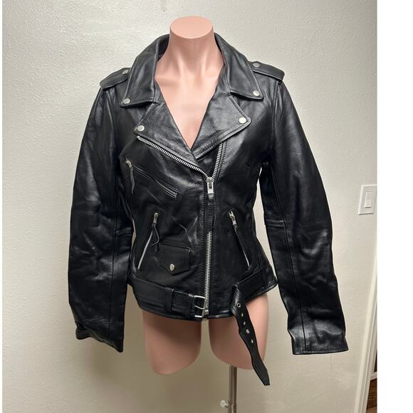 Carrie Hoxton Jackets & Blazers - Carrie Hoxton Black Leather Moto Biker Jacket Women’s 14 Belted Zip